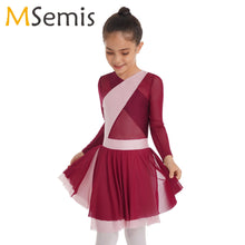 Load image into Gallery viewer, Kids Girls Figure Skating Dress Gymnastic Ballet Leotard Dress Long Sleeve
