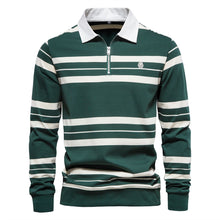 Load image into Gallery viewer, AIOPESON Brand Cotton Long Sleeve Men Polo Shirts Cotton Striped Zipper
